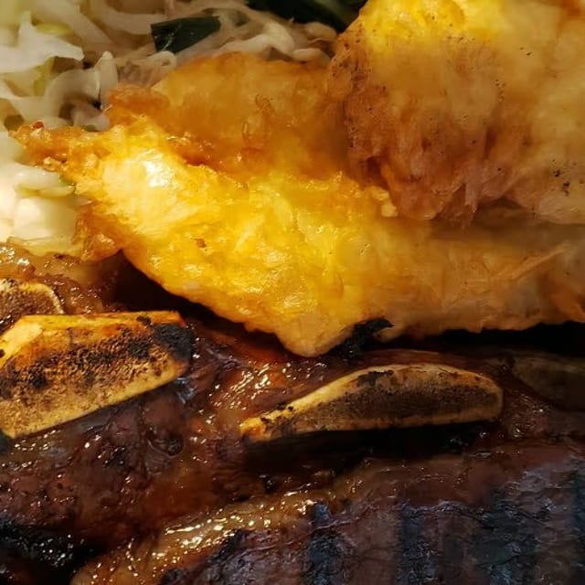Kalbi and Shrimp Tempura.